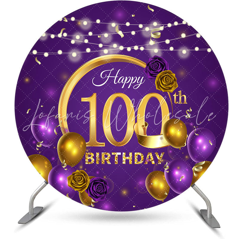 Lofaris Purple Golden Balloon Round 100th Birthday Backdrop