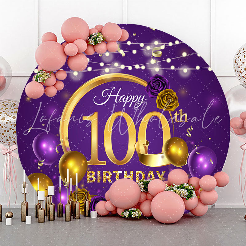 Lofaris Purple Golden Balloon Round 100th Birthday Backdrop