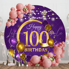 Lofaris Purple Golden Balloon Round 100th Birthday Backdrop