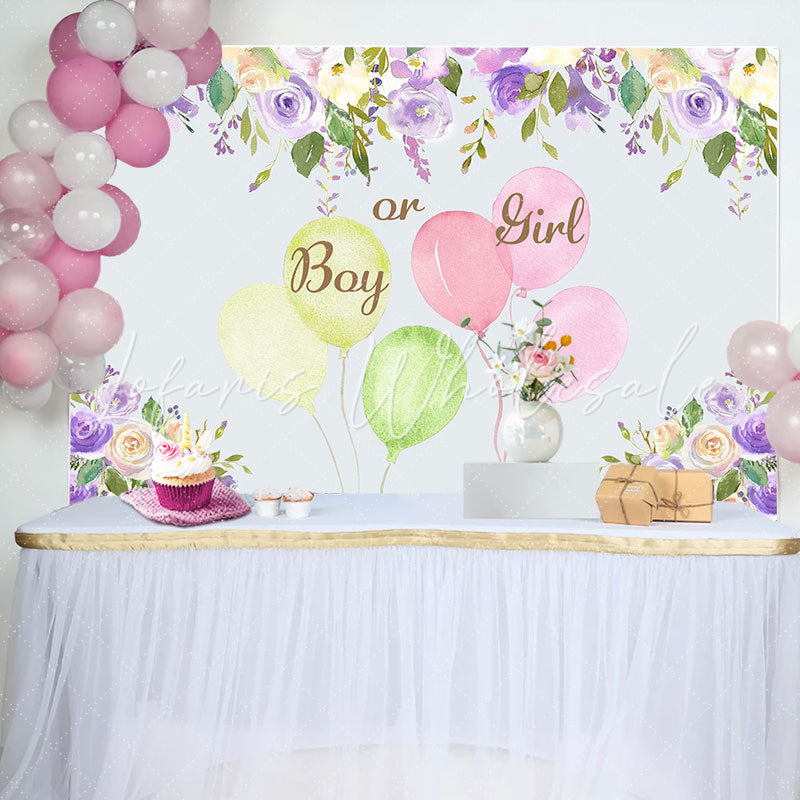 Lofaris Purple Ink Floral Balloons Baby Shower Backdrop