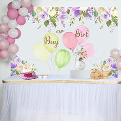 Lofaris Purple Ink Floral Balloons Baby Shower Backdrop