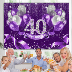 Lofaris Purple Silver Ribbion Happy 40Th Birthday Backdrop