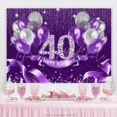 Lofaris Purple Silver Ribbion Happy 40Th Birthday Backdrop