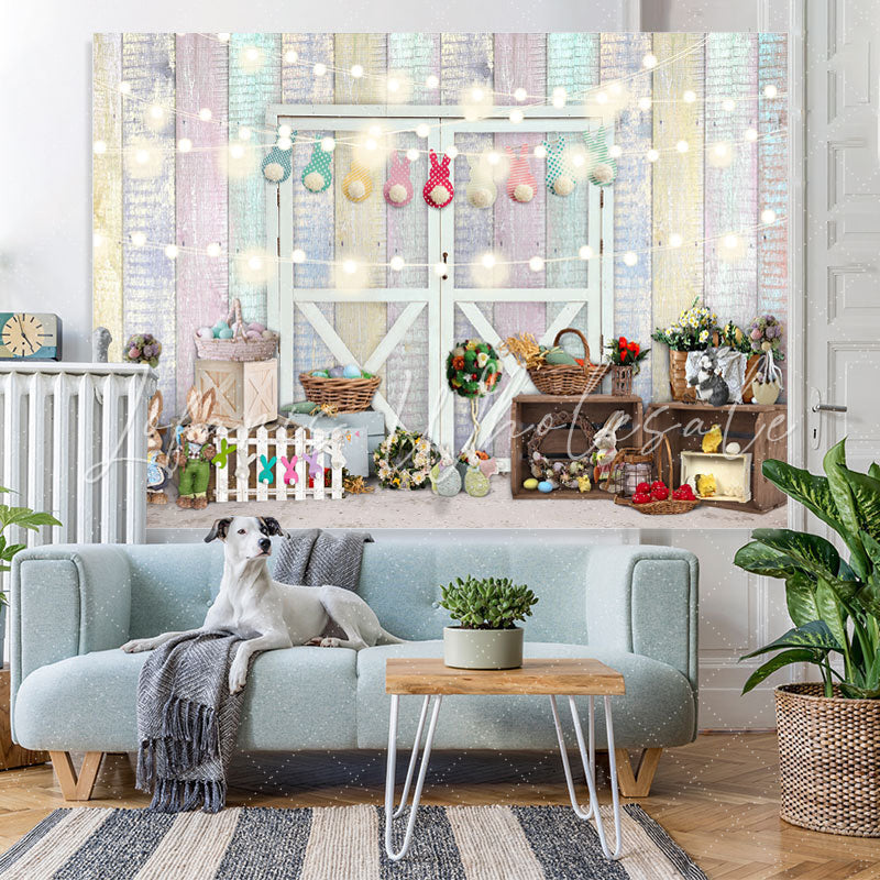 Lofaris Rabbit And White Light With Wooden Decoration Backdrop