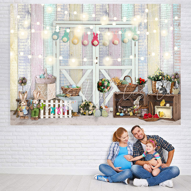 Lofaris Rabbit And White Light With Wooden Decoration Backdrop