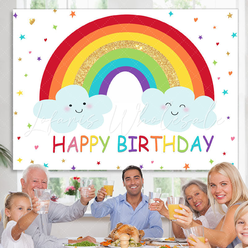 Lofaris Rainbow and Clouds Happy Birthday Backdrop for Kids