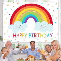 Lofaris Rainbow and Clouds Happy Birthday Backdrop for Kids