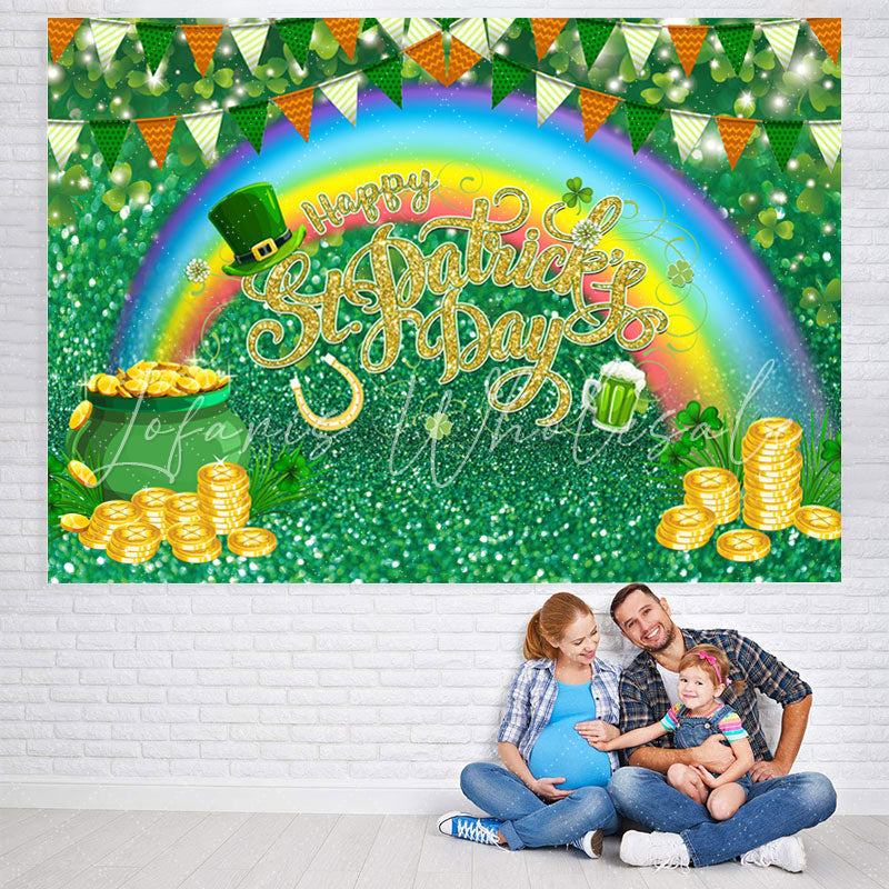 Lofaris Rainbow And Green Glitter St.Patrick’s Day Backdrop