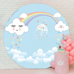 Lofaris Rainbow Cloud Blue Sky Brithday Round Backdrop Cover