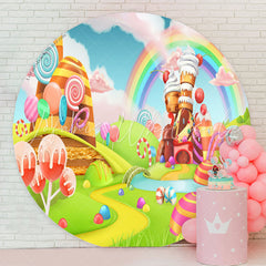 Lofaris Rainbow Cloud Candy World Round Birthday Backdrop