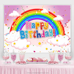 Lofaris Rainbow Cloud Confetti Pink Happy Birthday Backdrop