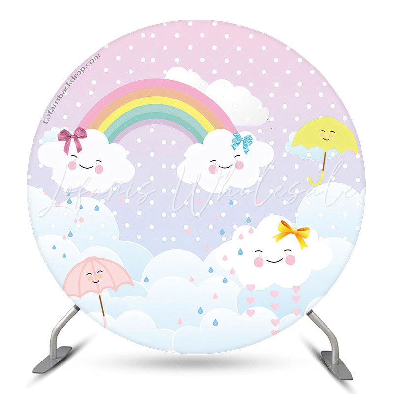 Lofaris Rainbow Cloud Umbrella Brithday Party Round Backdrop