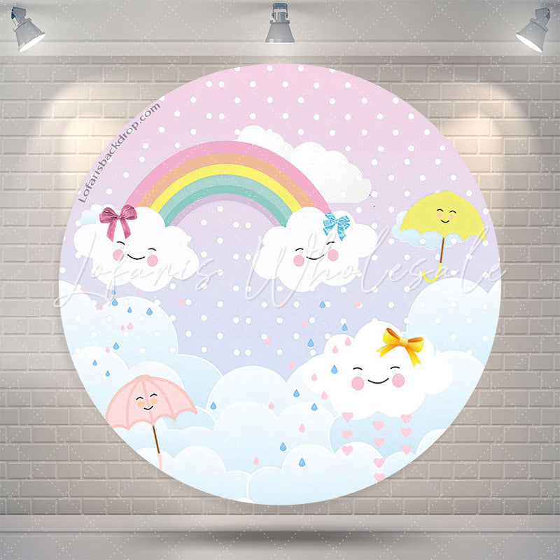 Lofaris Rainbow Cloud Umbrella Brithday Party Round Backdrop
