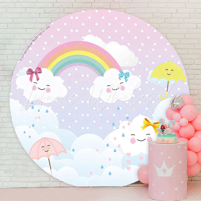 Lofaris Rainbow Cloud Umbrella Brithday Party Round Backdrop
