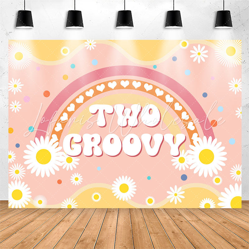 Lofaris Rainbow Daisy Flower Two Groovy Birthday Backdrop