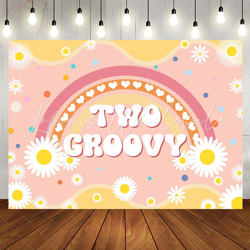 Lofaris Rainbow Daisy Flower Two Groovy Birthday Backdrop