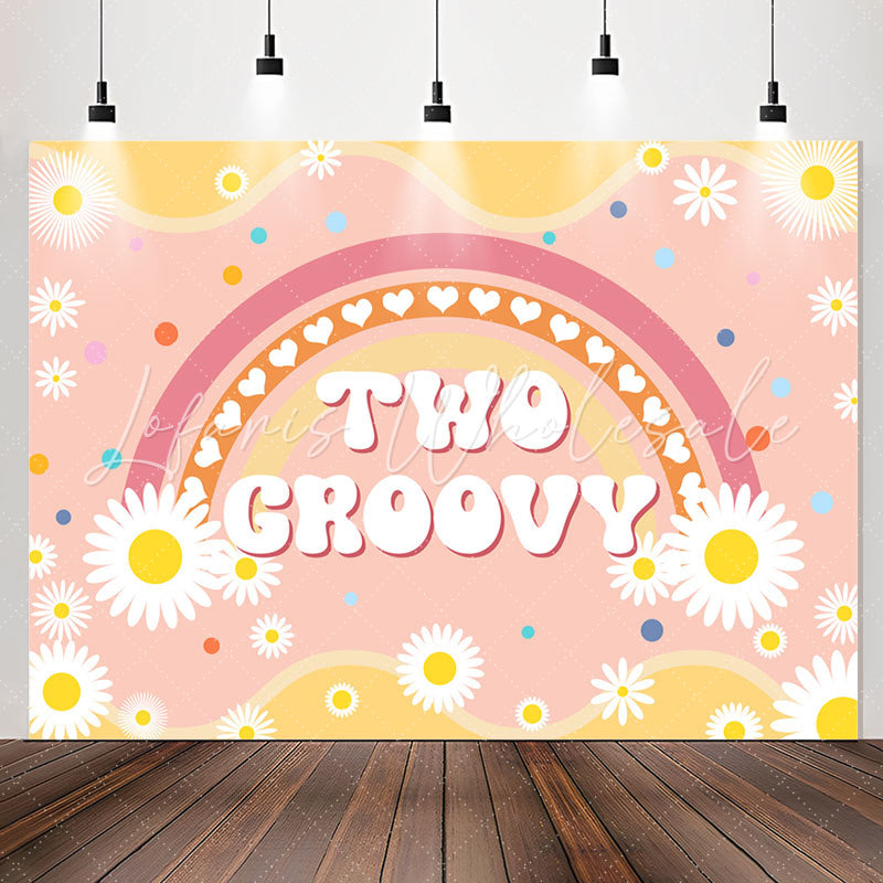 Lofaris Rainbow Daisy Flower Two Groovy Birthday Backdrop