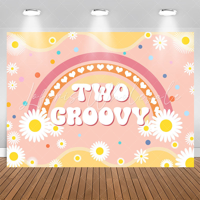Lofaris Rainbow Daisy Flower Two Groovy Birthday Backdrop