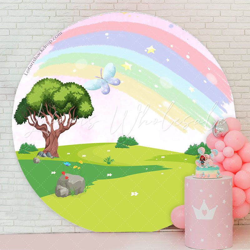 Lofaris Rainbow Fairy Grassland Round Backdrop For Party Decor