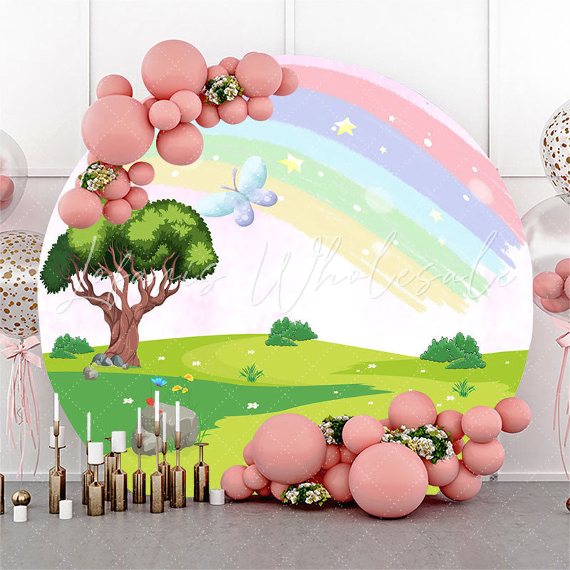 Lofaris Rainbow Fairy Grassland Round Backdrop For Party Decor