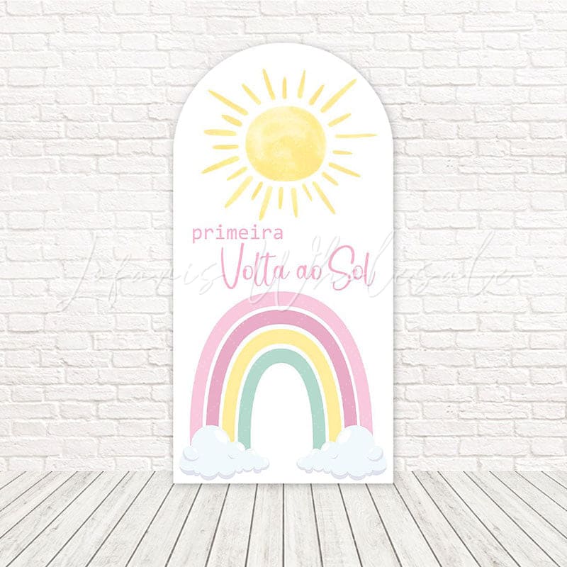 Rainbow First Trip Around the Sun Arch Backdrop for Cheerful Parties