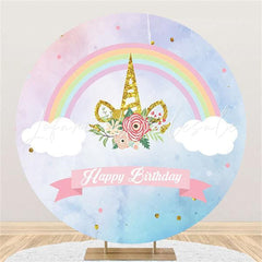 Lofaris Rainbow Floral Unicorn Circle Happy Birthday Backdrop
