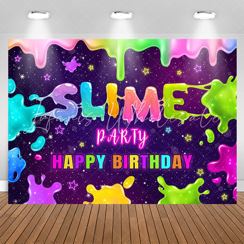 Lofaris Rainbow Slime Glitter Night Stars Birthday Backdrop