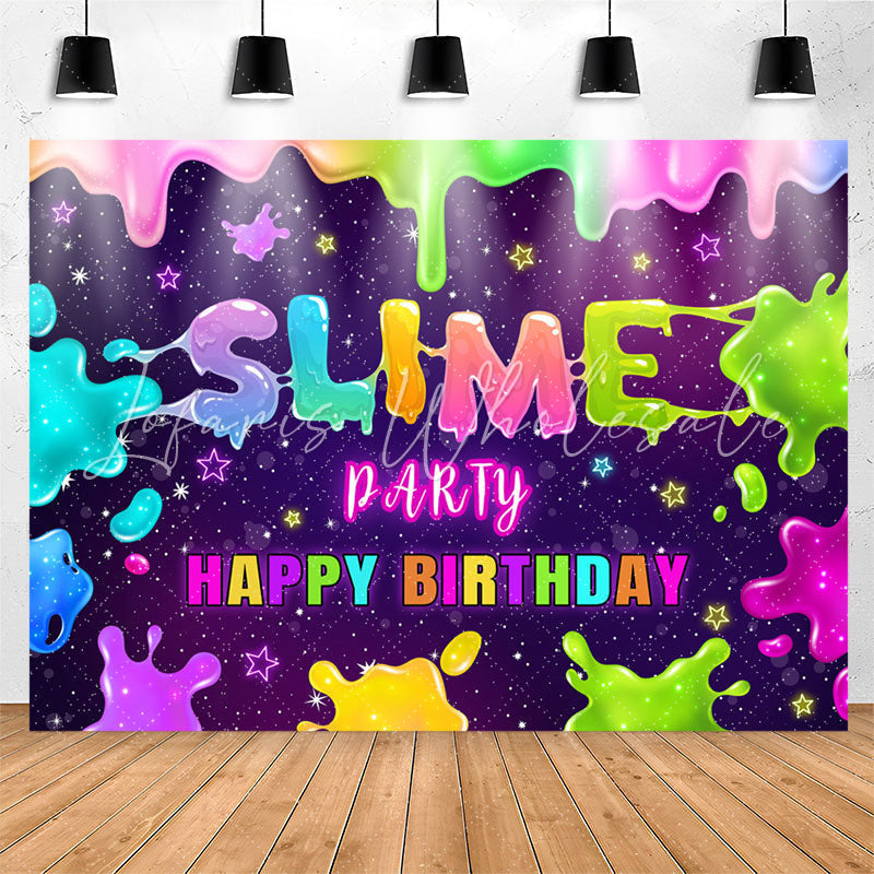 Lofaris Rainbow Slime Glitter Night Stars Birthday Backdrop