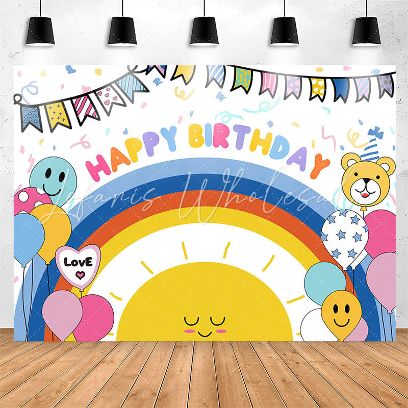 Lofaris Rainbow Sun Cartoon Balloon Kids Birthday Backdrop
