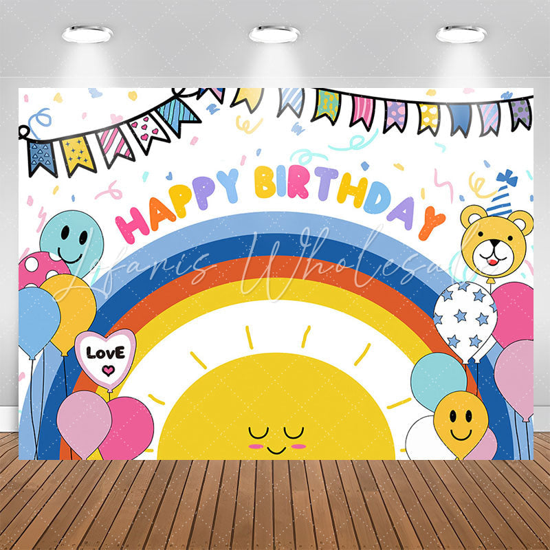 Lofaris Rainbow Sun Cartoon Balloon Kids Birthday Backdrop