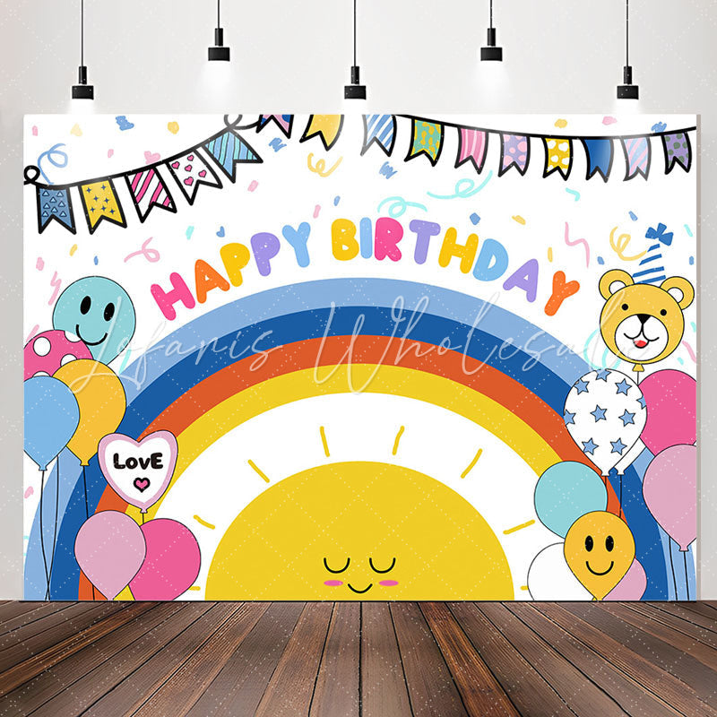 Lofaris Rainbow Sun Cartoon Balloon Kids Birthday Backdrop
