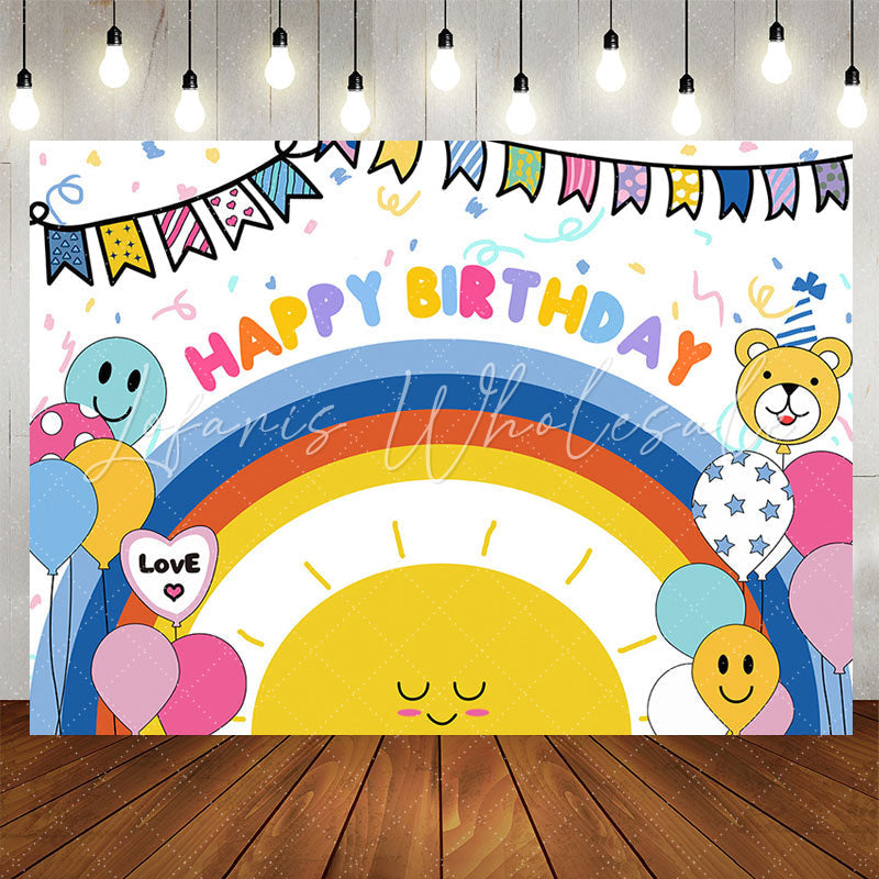 Lofaris Rainbow Sun Cartoon Balloon Kids Birthday Backdrop