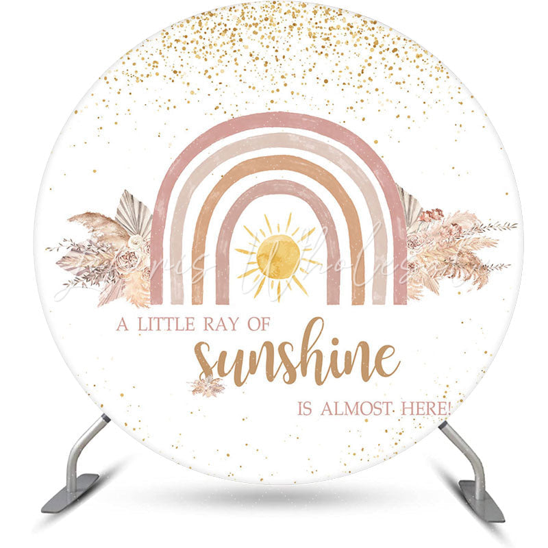 Lofaris Rainbow Sun Leaves Gold Round Baby Shower Backdrop