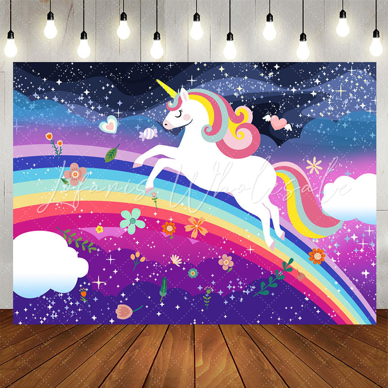 Lofaris Rainbow Unicorn Night Glitter Birthday Party Backdrop