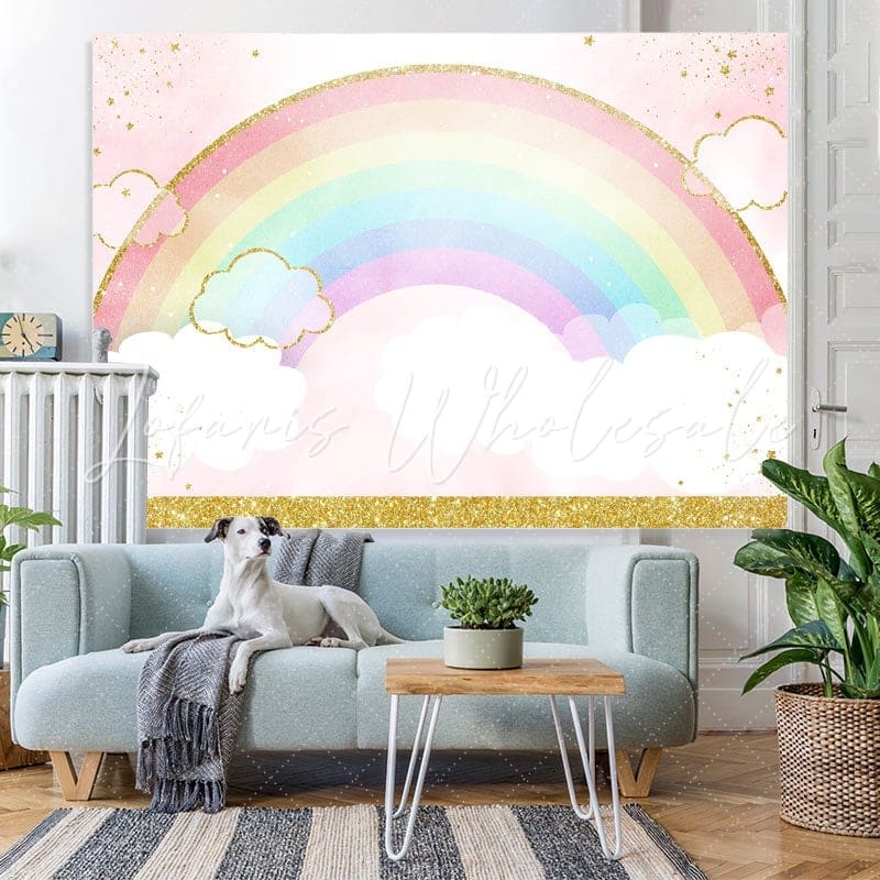 Lofaris Rainbow Watercolor Cloud Backdrop for Baby Shower