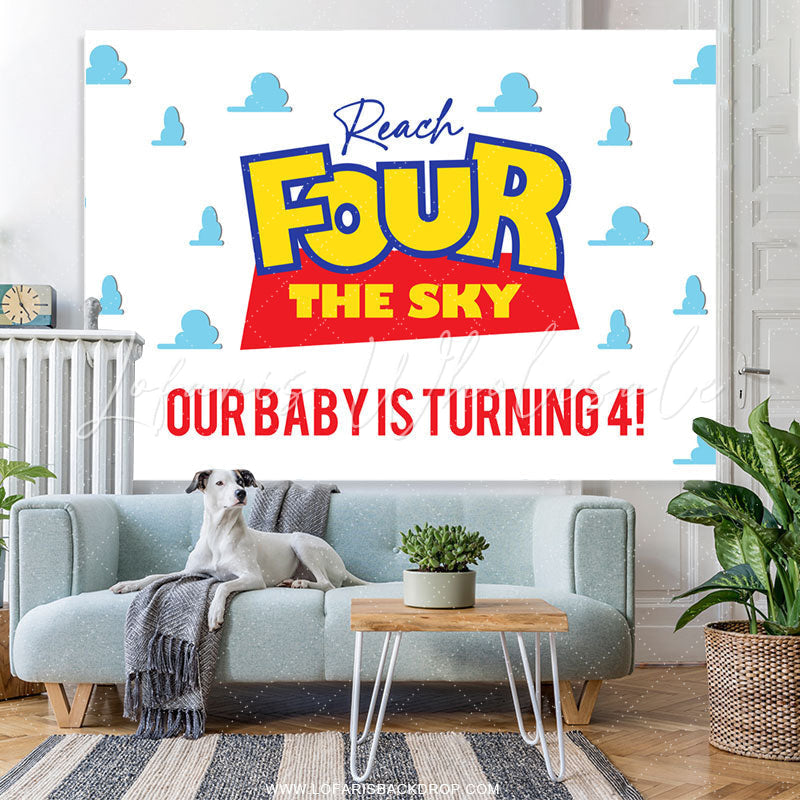 Lofaris Reach Four The Sky Simple Cute Happy Birthday Backdrop
