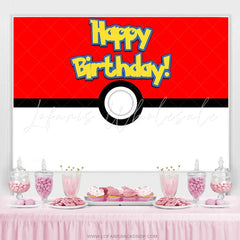 Lofaris Red And White Ball Game Cartoon Happy Birthday Backdrop