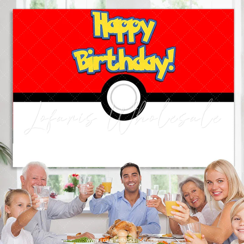 Lofaris Red And White Ball Game Cartoon Happy Birthday Backdrop