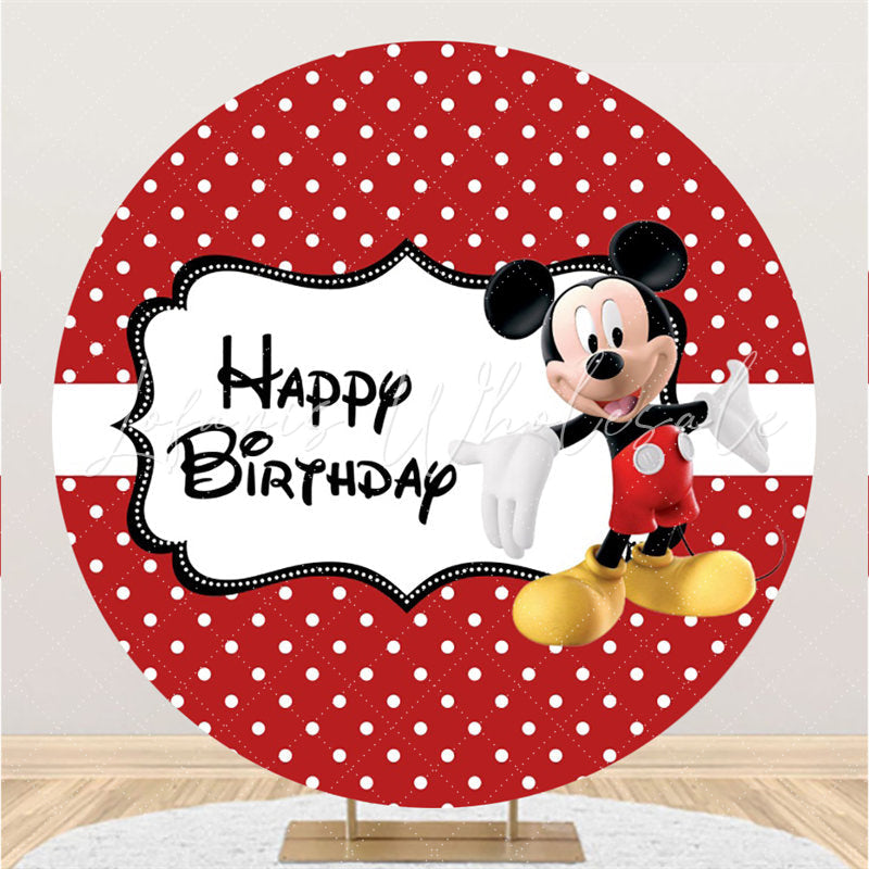 Lofaris Red And White Round Cartoon Mouse Birthday Backdrop Kit