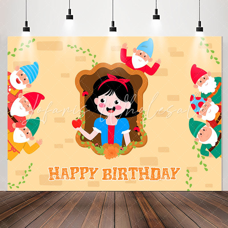Lofaris Red Apple Princess Girls Happy Birthday Backdrop