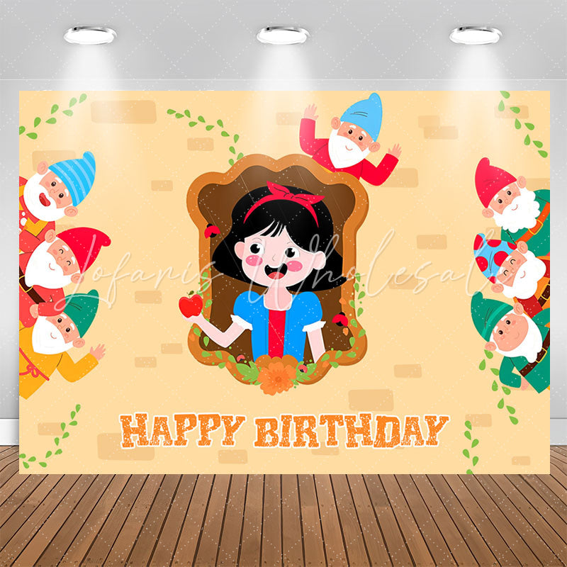 Lofaris Red Apple Princess Girls Happy Birthday Backdrop