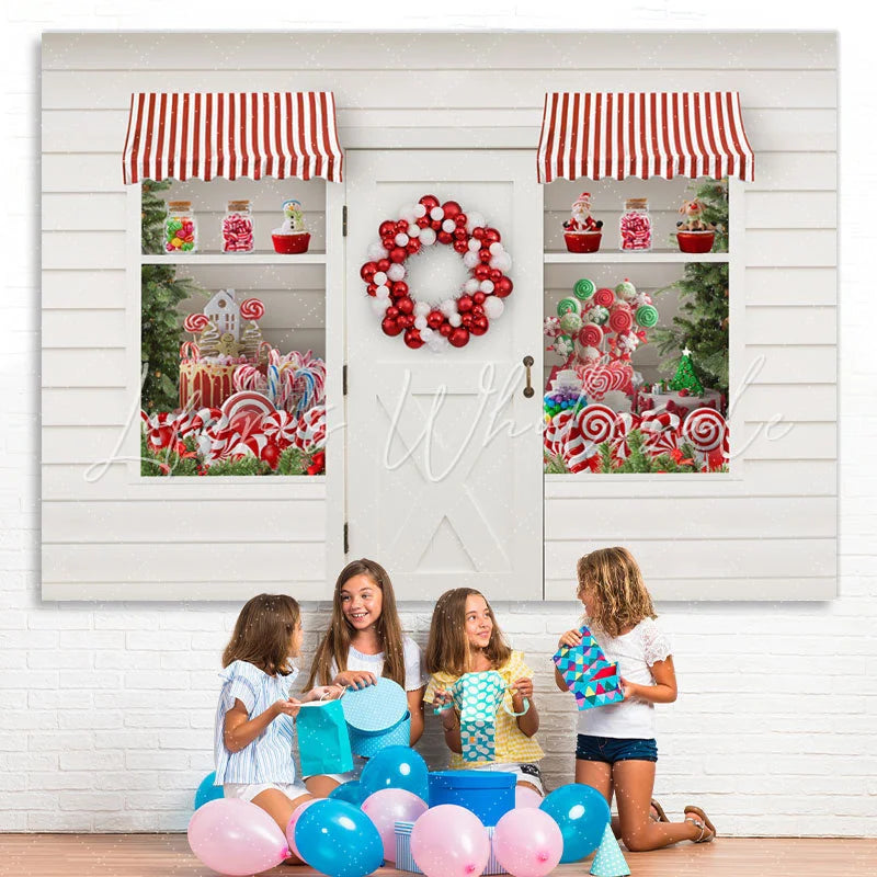 Lofaris Red Balloon Candy Window And Door Christmas Theme Backdrop