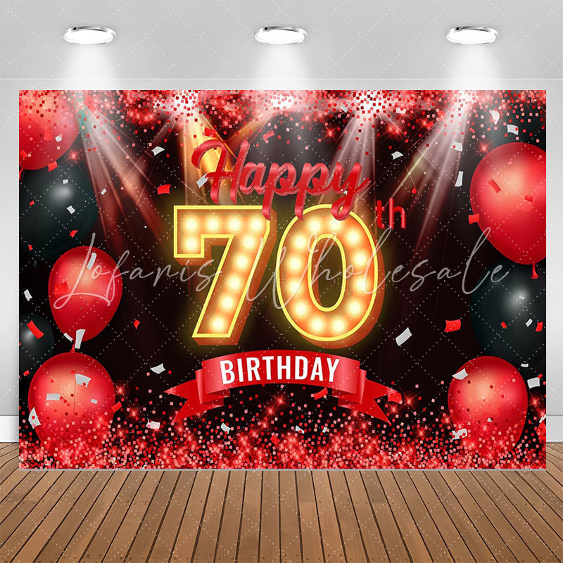 Lofaris Red Balloon Ribbon Glitter 70th Birthday Backdrop