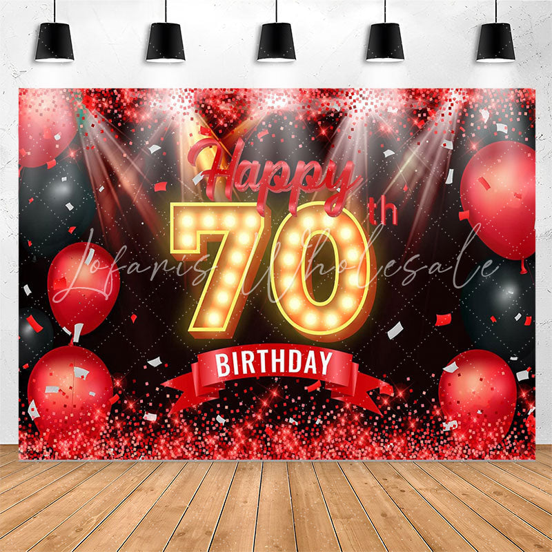 Lofaris Red Balloon Ribbon Glitter 70th Birthday Backdrop