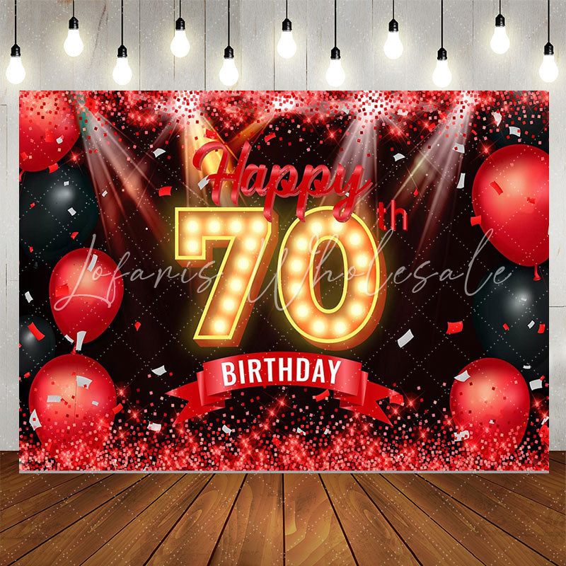 Lofaris Red Balloon Ribbon Glitter 70th Birthday Backdrop