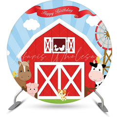 Lofaris Red Barn Animals Windmill Circle Birthday Backdrop