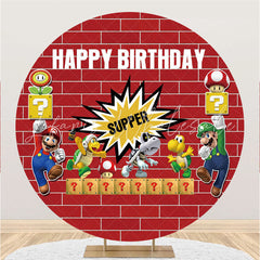Lofaris Red Bricks And Cartoon Games Round Birthday Backdrop