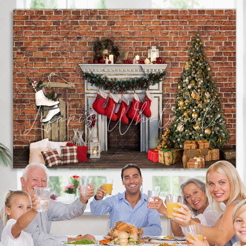 Lofaris Red Bricks And Christmas Stocks Hanging Out Backdrop