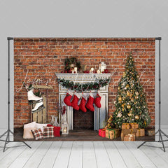 Lofaris Red Bricks And Christmas Stocks Hanging Out Backdrop