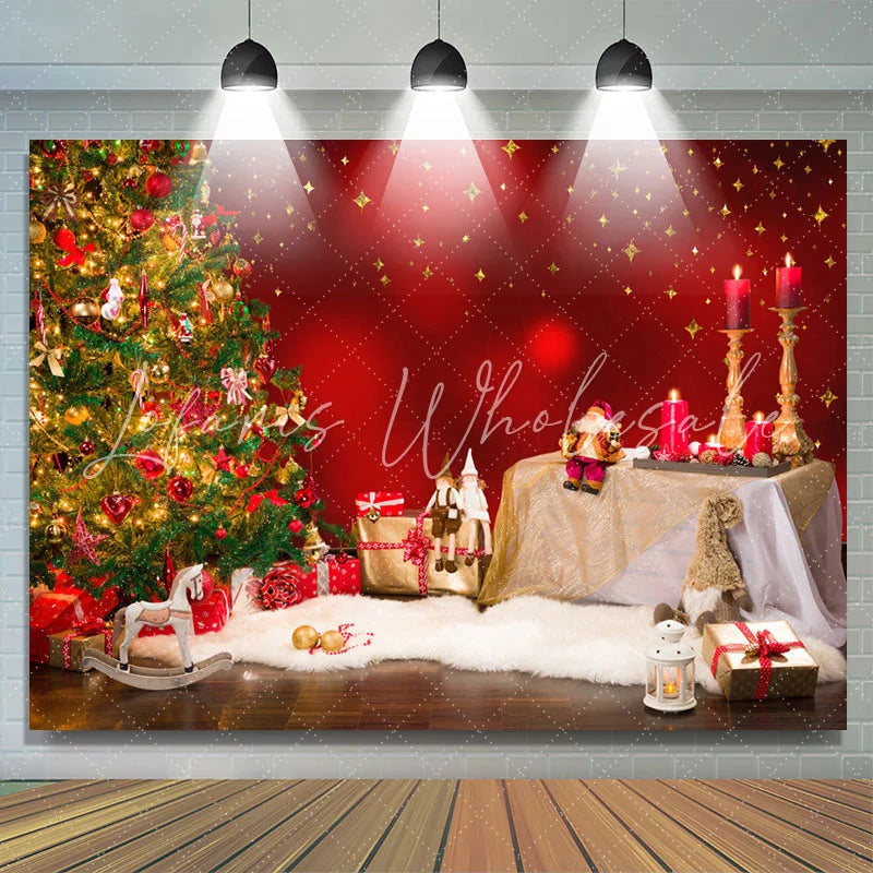 Lofaris Red Candles With Christmas Tree Happy Holiday Backdrop